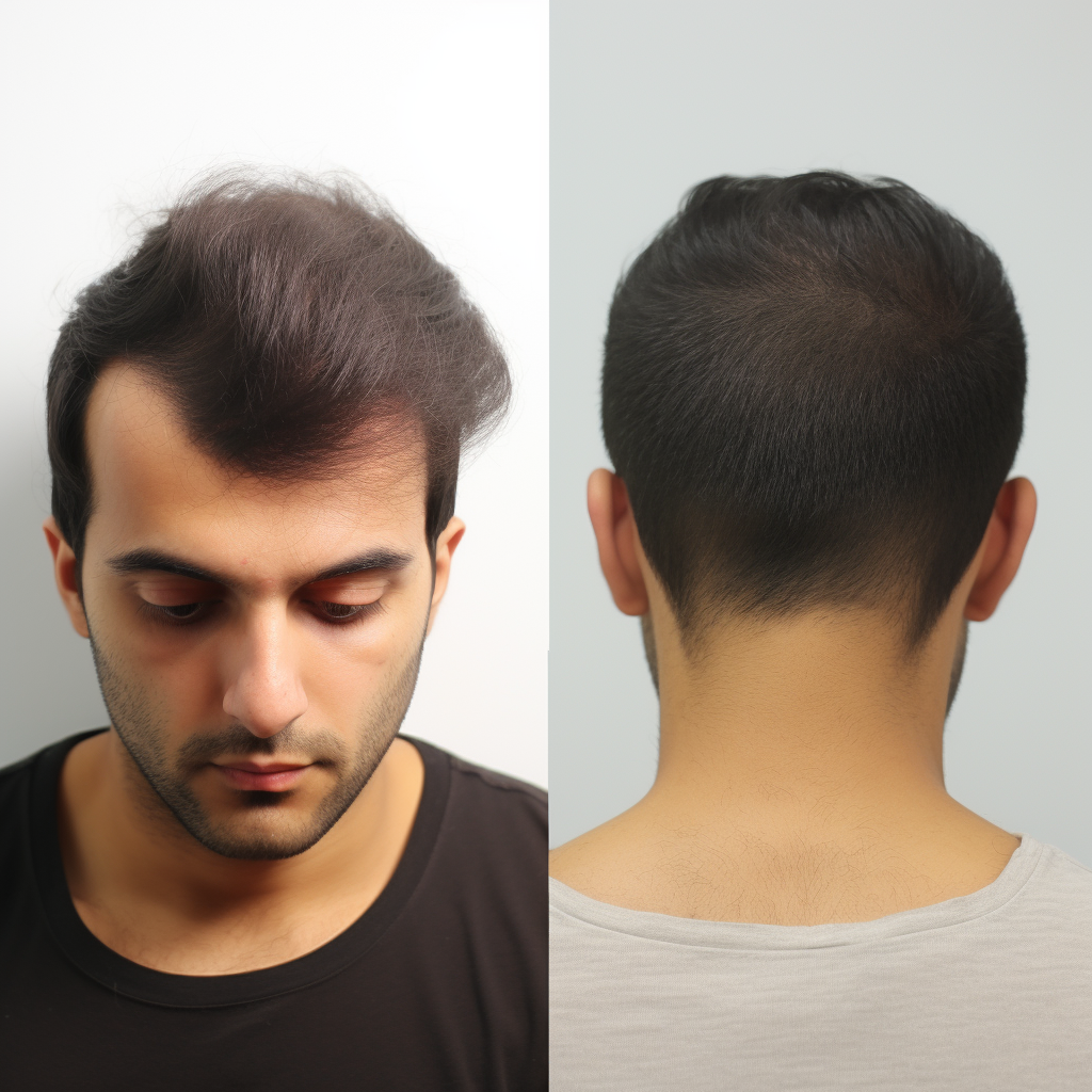 3500 Grafts Hair Transplant Before and After with healthy scalp colors and hair growth.