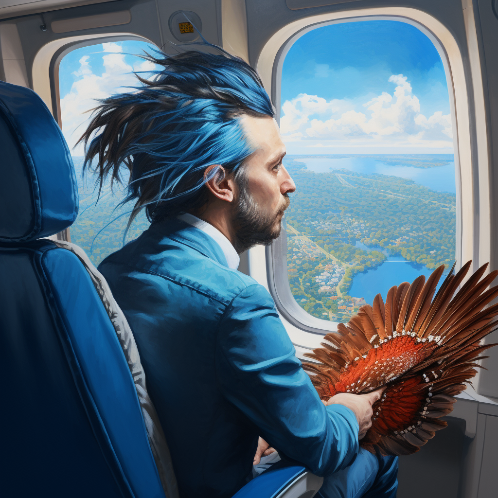 Show 'Hair Transplant Turkey Flight' with vibrant blues of the sky and darker hair colors.